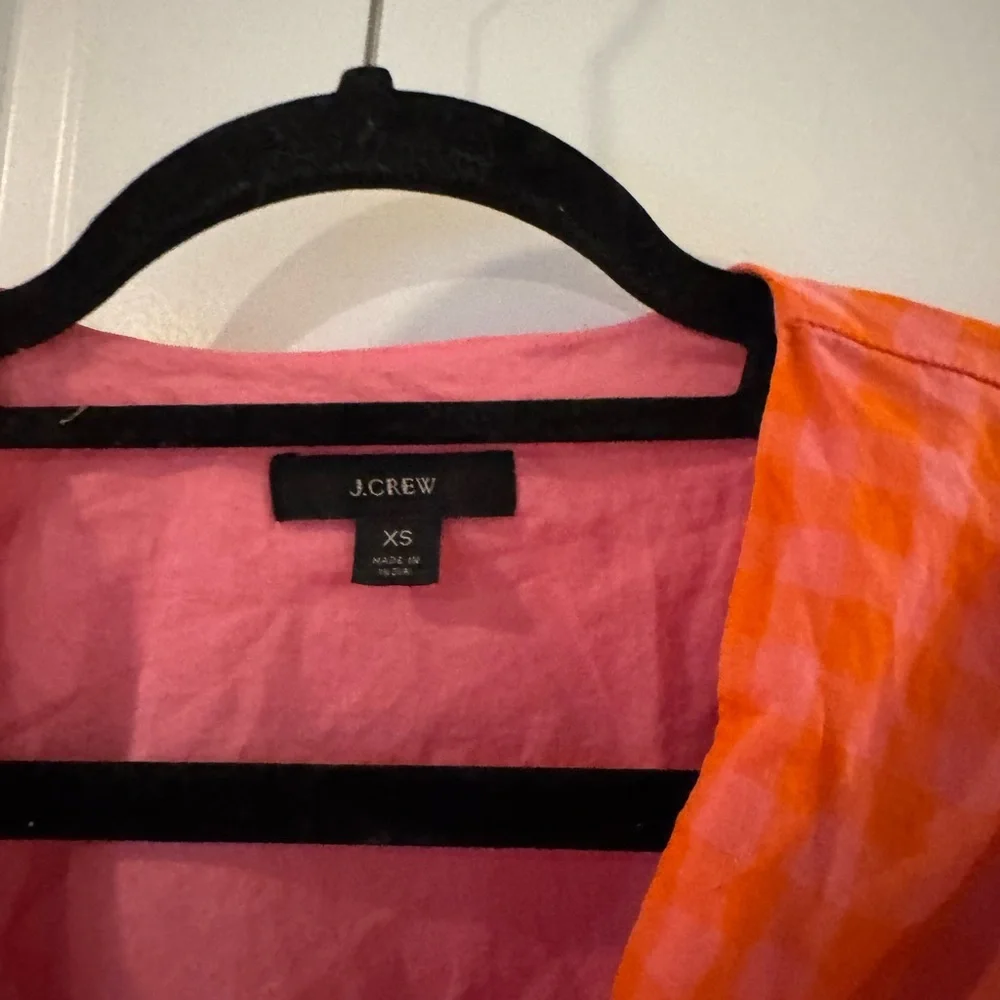 J.Crew Ruffle wrap top in vibrant pink and orange gingham - Picture 5 of 5